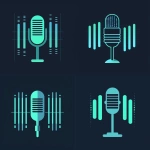 **Icon-only logo mark for an AI that visualizes sound. Centered microphone icon in simple front view with a short stand. Behind or around the microphone, 3-5 vertical rounded bars of different heights arranged like an audio equalizer or spectrogram, forming a square-ish composition. Flat vector style, dark navy and light cyan color scheme, very clean Japanese tech design. No gradients, no 3D, no shadows, light background. Do not draw any text, letters, numbers, words, or monogram elements; this must be a purely pictorial symbol with a microphone and abstract bars. --v 6.0** - Variations (Strong) by <@799616109191757844> (fast)