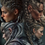 **close-up of a fantasy fierce Viking female warrior's intricate hairstyle with iridium adornments, --v 7.0** - <@559099678189289495> (fast)