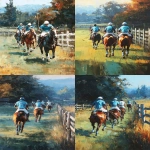 **vintage style oil painting, strict side view of polo players on galloping horses, all riders facing left, mallet in right hand, mid-swing, blue polo shirts and white pants, white riding helmets, elegant and realistic horse motion, white wooden country fence in background, green grass field, golden hour lighting, cinematic composition, impressionist oil brush strokes --ar 2:3 --no front view, rear view, angled view --s 250** - <@1114281369015689226> (fast)
-# Create, explore, and organize on [midjourney.com](<https://midjourney.com/imagine?from_discord=1>)