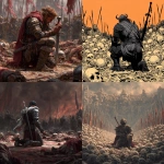 **a warrior kneeling infront of alot of impaled bodies i front of him,** - <@1147384995028140143> (fast)