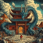**children's book illustration of the entrance of the dragon town with a boy who tries to get in --sref <https://s.mj.run/wdUv8LKTWIM> --s 250 --v 6.1 --raw** - Image #2 <@1071135204846096475>