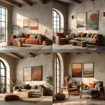 **modern rustic living room, textured warm beige plaster wall, oak furniture, earthy colors, sage green and terracotta accents, soft indirect sunlight, two tall vertical framed posters (2:3) side by side, your art here, cozy natural atmosphere, ultra-realistic, --ar 1:1 --s 250** - <@936233332788854815> (fast)