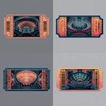**one single movie ticket in the style from an old theater but also futuristic, flat image meant for printing on a sticker** - Variations (Strong) by <@650546685948461058> (fast)