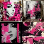 **create an art piece similar to this one, but using the colors, hot pink, black and white** - <@1240395747078307862> (fast)
