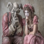 **There are Monsters and there are Angel Manneqins, in the style of a Gothic Romance, with slight motion blur, the monster represents Evil and the Angel represents Good. Evil is devilishly handsome and Good is ethereally beautiful. --ar 99:70 --s 250 --c 25 --iw 3 --raw --q 4 --p jh81ly1 4x7uqag** - Image #1 <@1059634795207991457>
