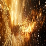 **Divine golden light rays descending from heaven onto floating elemental symbols (fire flame, water droplet, air swirl, earth crystal), angelic wings in background, warm amber and gold color palette, hyper-realistic spiritual energy, cinematic photography --ar 4:1 --v 6.0** - Image #4 <@900787127892180992>