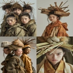 **A group of beautiful Japanese and international fashion models reimagined as artisans a tatami maker, woodcraft artisan, and scaffolder. Each wears reinterpreted workwear designed like haute couture. Avant-garde hair inspired by materials: woven shapes for tatami, wood-grain waves for carpenter, metallic spikes for scaffolder. Artistic makeup in gold, bronze, and earthy tones. Gorgeous faces, confident poses, cinematic fashion photography, fine art mood, like an objet d'art. Inspired by VOGUE JAPAN and fashion week aesthetics, vertical 4K --ar 2:3 --v 6.0 --raw** - <@1145938660596908032> (fast)
-# Create, explore, and organize on [midjourney.com](<https://midjourney.com/imagine?from_discord=1>)