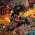 **heavy metal reptilian 80s hair bandsaw sawing through the ground as hell spills onto The stage, sparks and debris flying everywhereas the band plays on --p djcuvnt --ar 3:4 --no blood gore** - Image #1 <@948741381743083580>