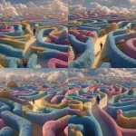 **A vast, colorful maze with treasure chests placed here and there, a person standing at a dead end, looking down in mild disappointment but in a bright and cheerful atmosphere. A glowing digital timer floats above the labyrinth, warm sunlight, vibrant colors, joyful and hopeful Disney-style animation, magical and heartwarming mood, highly detailed, cinematic composition.** - Variations (Strong) by <@1293468415985451029> (fast)