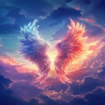**A pair of angelic wings floating in the sky, surrounded by clouds and sunsets, in a cartoon style with cute, dreamy colors, suitable for a wallpaper or mobile phone background. --ar 4:7 --v 6.0 --s 250** - Image #1 <@756269320539209761>