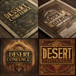 **A vintage poster for a "DESERT CONFERENCE," ancient Egyptian inspired, featuring gold lettering and ornate Arabic designs, majestic atmosphere, warm color palette, detailed textures, vintage feel, style expressive** - <@817880507983069194> (fast)