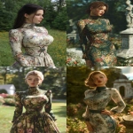 **ultra realistic, highly detailed high necked summer luncheon dress mid calf, long sleeved worn by a beautiful young woman standing with a lovely park behind her. HD --v 7.0 --ar 2:3** - <@1327691479602298971> (fast, stealth)