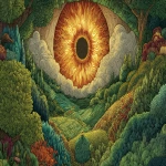 **a sun of many colors looks down upon a lush green world. the inhabitants worship the sun as a prophetic iris offering insight into daily life and enriching culture, illustration, detailed image, fine strokes in painted sections --ar 16:9 --v 7.0** - Image #2 <@480446086046154782>