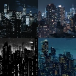 **high contrast, low detail skyline of inner city buildings at night. --v 6.0** - <@1061750239708577893> (fast)