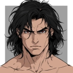 **original anime character, hand-drawn portrait style, thick bold outlines, clean cel-shading, visible sketch lines, crosshatching on fabric folds and underlying anatomy, ultra-detailed line art with zero clutter, sharp and defined facial features, full-color rendering, high visual clarity of face and body, character-centered composition include multiple perspective variants: frontal heroic close-up (face and torso squared), three-quarter angle showing jawline and stance depth, low-angle upward shot for size and presence, high-angle downward for clothing detail, side profile close-up with flowing fabric and sharp expression uncluttered background, zero special effects, only character and clothing, emphasis on silhouette, expression, pose, and detailed costume, anime character design with clear visual logic --niji 6 --raw** - Image #2 <@266429059049848832>