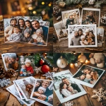 **on a wood table, three sets of holiday family photo are shown. Each is a different style. same family members --v 6.0 --raw** - <@1113550890377416765> (fast)