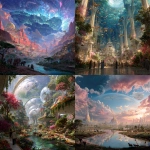 **a fantasy world full of color and light, like heaven and earth where all human beings and animals get along and are in unity with themselves and god, futuristic, hyper realistic** - <@790739750008127498> (fast)
