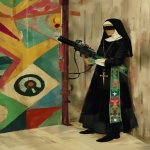 **technowarrior nun battles the panopticon --sref 1999999999 1999999991 416557976 2252558232 698008135 1078492728 2187294478 217414415 416417418 7337 80085 696969 47 73 97 100 --sv 4 --p 9h3xora --niji 6 --ar 3:4 --raw --no sexy** - Image #3 <@948741381743083580>