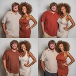 **A cheerful candid moment: a short, chubby white man with long brown hair stands smiling in a polo shirt and shorts, his arm casually around a taller woman beside him. She's striking with a confident stance, glowing skin, and voluminous curls clearly of mixed Ethiopian and white heritage. Her fitted outfit accentuates her curves, and her warm smile adds to the chemistry between the two. The contrast in height and style makes the duo stand out, radiating charm and confidence.** - Variations (Strong) by <@713850545697325066> (fast)
-# Create, explore, and organize on [midjourney.com](<https://midjourney.com/imagine?from_discord=1>)