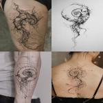 **Semi-realistic tattoo design featuring a nautilus shell representing the beauty of mathematics and the Fibonacci sequence, subtly transitioning into the form of a translucent jellyfish with flowing tendrils, suspended in water. The Cheshire Cat fades in mischievously from the shadows above, grinning, partially transparent like a spirit or thought. Intricate linework with soft, glowing light accents, balance of organic and geometric patterns, black and grey ink with touches of bioluminescent blue and violet, tattoo sketch style --v 6.0 --ar 2:3 --raw** - <@146051115195039746> (fast)
-# Create, explore, and organize on [midjourney.com](<https://midjourney.com/imagine?from_discord=1>)