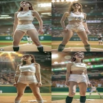 **<https://s.mj.run/IFPVZ7RE-BY> a cinematic ultra-realistic full-body shot of a beautiful Korean female ceremonial baseball pitcher standing confidently on the mound in a bright stadium, using the reference image for face, body shape, and pose, wearing atight, form-fitting sleeveless cropped sports top and short white spandex shorts**, both in matching ivory or pure white tones, made of thin elastic sports fabric, no logos or text, toned athletic physique, soft natural lighting, sunlight reflecting on the field, blurred cheering crowd in the background, cinematic vibrant atmosphere, 9:16 vertical composition --v 6.0 --ar 9:16 --no logo, text, brand, watermark --raw** - <@1404035603569311864> (fast)