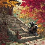 **a ronin skunk sits on the steps in front of a temple writing poetry while pensively watching colourful autumn leaves falling 🍂🦨🏹⚔️ 🌈✏️** - Image #2 <@559099678189289495>