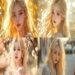 **Blond hair korean young women, gold, happy, pretty, cute --v 6.1 --ar 16:9** - <@1136199270224117860> (fast)