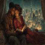 **Ernie Barnes art at Christmas, reading the Urantia Book, 8k, --chaos 99 --ar 8:5 --exp 50 --stylize 750 --v 7.0** - Image #4 <@843177938186797076>