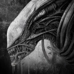 **black and white illustration / of an alien xenomorph / ripped man / infused with massive biomechanical tendrils / etched with intricate textures / heavy industrial aesthetics / dark futuristic fantasycore / flowing brushwork / masterful draftsmanship / atmospheric / eerie / foreboding / grainy / gritty / grungy / macabre / menacing / moody / mysterious / ominous / phantasmagorical / strange / uncanny** - Image #2 <@1080572898269466724>