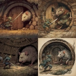 **n a dungeons and dragons art style, a scared goblin with a sword standing off against a filthy scary giant brown rat, inside an old round wooden hut, scary, gross --v 7.0** - <@478047972412620803> (fast)