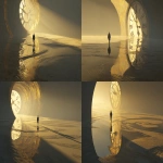 **A surreal landscape where shadows stretch across an empty floor, a human figure walking beside a giant antique clock with its hands entwined around their stride, a river flowing backwards with ripples forming footsteps, time bending like liquid light, ethereal atmosphere, soft golden glow, mystical and contemplative mood, cinematic, highly detailed --ar 3:2** - Variations (Strong) by <@876267919003238460> (fast)
-# Create, explore, and organize on [midjourney.com](<https://midjourney.com/imagine?from_discord=1>)