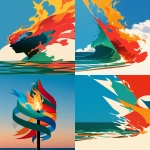 **Use elements from amber vittoria's work to create a photo background of fire and the seaside. Simple style. No people. --ar 9:16 --sref <https://s.mj.run/9S8kIRa1QZU> --s 250 --niji 6** - <@694018741897265194> (fast)