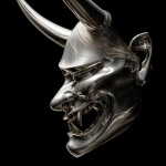 **an all chrome digital artwork of a side view hannya mask** - Image #1 <@1123500737901641809>