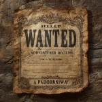**medieval help wanted poster. "HELP WANTED" at the very top, and "ADVENTURERS REQUIRED" directly beneath that. Blank space in the center for private details. "PANDORAS HIDEAWAY" at the bottom. --s 750 --v 7.0** - Image #3 <@337764771497508866>