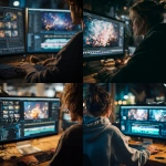 **a person sitting down editing on their computer , and theyre editing a animated lyric video. close up angle and focused on the computer screen** - <@700121297820188752> (fast)