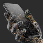 **iphone17, straight on, held by robot hand made of coding lines --v 7.0** - Image #2 <@1048326817838280714>