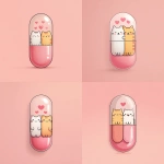 **disegno di una pillola trasparente con 2 gatti kawaii innamorati** - Variations (Strong) by <@1172224498431443054> (fast)