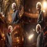 **Using eye-level front-facing shot, create a high definition photo realistic of profesor wole soyinka, looking at the camera, detailed face, standing with one hand in his pockets, full body , blurred out audiences in the background and surrounding, addressing the audience at Oxford University United Kingdom, detailed aesthestics, beautiful stage lights, wearing smooth dark african native outfit, detailed image, --ar 16:9 --v 7.0** - <@1065391125663322203> (fast)