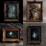 **A OLD PAINTING OF A DARK WOODS WITH A DARK WOODEN OLD FRAME** - <@1112923943502880769> (fast)