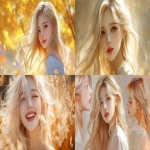 **Blond hair korean young women, gold, happy, pretty, cute --v 6.1 --ar 16:9** - <@1136199270224117860> (fast)