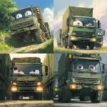 **A humorous and surreal illustration of a large military truck (Mercedes-Benz Atego, 10-ton military cargo truck) sitting in the driver’s seat of another identical military truck, as if it is driving it. The scene is playful and cartoon-like, with exaggerated proportions. The trucks have expressive headlights like eyes, giving them a character-like appearance. Highly detailed, colorful, with a lighthearted, whimsical mood.** - <@756861969188913282> (fast)
-# Create, explore, and organize on [midjourney.com](<https://midjourney.com/imagine?from_discord=1>)