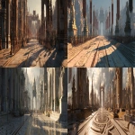 **A sweeping panoramic view of a grand ceremonial avenue stretching from a colossal city gate to the outer walls. The road is paved with gleaming white stone, inlaid with intricate patterns and names of past processions. Towering statues flank the route, their faces carved in eternal judgment. At intervals, marble arches span the path, casting patterned shadows in the golden light of late afternoon. The gate itself looms ahead--ornate, symmetrical, and fiercely guarded. Immaculately uniformed sentinels stand motionless along the procession route, while distant banners flutter above them. The atmosphere is formal, hushed, and steeped in tradition. No dust, no chaos--only silence, symmetry, and ceremony. Renaissance dark fantasy setting, cinematic lighting, painterly realism, ultra-wide composition, richly detailed --ar 4:1 --v 7.0** - <@197135255692509185> (fast)
-# Create, explore, and organize on [midjourney.com](<https://midjourney.com/imagine?from_discord=1>)