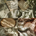 **A handcrafted silver pendant with engraved angel numbers, placed gently on a pale sage green linen cloth. Behind it, a faded hand-drawn star chart sketch is partially visible on kraft paper. Natural morning light spills diagonally, creating subtle warmth. Color palette: pale green, linen white, silver, hint of golden hour. Mood: modern mystic, soft and grounded. --v 6.0** - <@1214240647834509406> (relaxed)