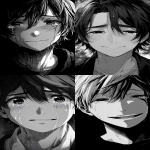 **an anime boy smiling with tears in his eyes out of gratitude, black and white theme --ar 9:16 --v 7.0** - <@985360870429319218> (turbo, stealth)