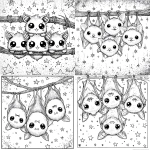 **tiny bat family hanging upside down, big eyes, cute smiles, surrounded by stars, thick black lines, coloring book page, a4 --v 7.0** - <@437878260013989888> (relaxed)