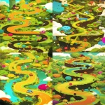 **There is a long, winding road in the middle, with bushes and trees growing thickly around it. --ar 9:16 --sref <https://s.mj.run/KJhR8DM9C-E> --niji 6** - <@447120038336397333> (fast)