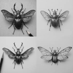 **majestic beetle, wings full spread, point of view straight down, pencil sketch, realistic** - <@1202707032818458747> (fast)