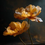 **two elegant flowers positioned in perfect harmonious composition, illuminated by a divine warm golden light that falls softly from above, deep dramatic shadows creating emotional depth, rich painterly impasto with extremely thick sculptural layers of oil paint, luxurious golden undertones woven into the texture, fully covered background with heavy layered paint --no visible canvas, cracked antique surface and aged varnish effect, warm earth tones blended with subtle gold, atmospheric glow, timeless classical beauty, emotional stillness, museum-quality fine art, no text, no watermark, no signature, no initials --ar 4:5 --v 7.0 --q 2 --raw** - Upscaled by <@1313398896784834591> (relaxed, stealth)
-# Create, explore, and organize on [midjourney.com](<https://midjourney.com/imagine?from_discord=1>)