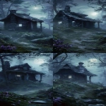 **<https://s.mj.run/7DEPwZwHTbc> old aged small hut on a hill, deep in the woods, forest, foggy moonlight, windy, style of foreshortening techniques, dynamic pose, high contrast, photo grade, 16K, HDR, --ar 9:20 --v 6.0** - Variations (Subtle) by <@346339918877818883> (fast)