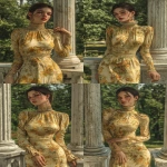 **ultra realistic, highly detailed high necked summer luncheon dress mid calf, long sleeved worn by a beautiful young woman standing with a lovely park behind her. HD --v 7.0 --ar 2:3** - Variations (Strong) by <@1327691479602298971> (fast, stealth)